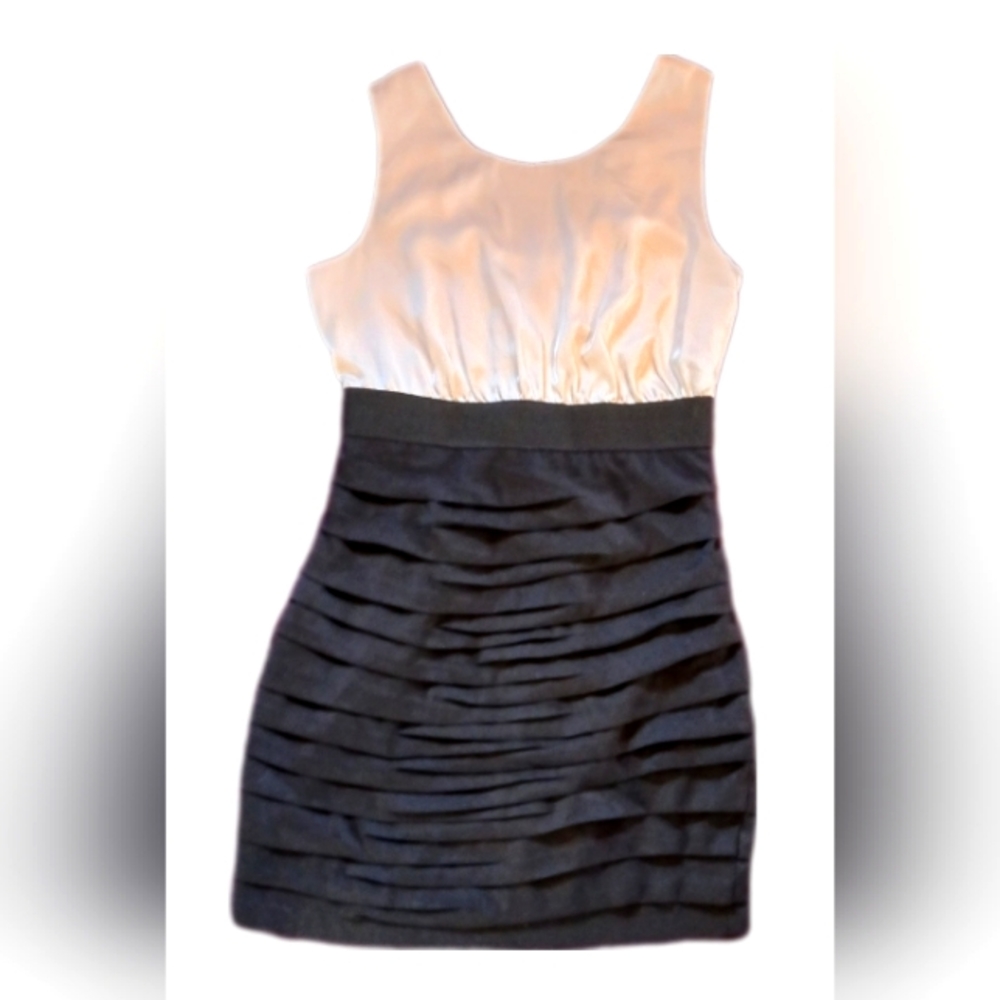 Express black and eggshell satin dress